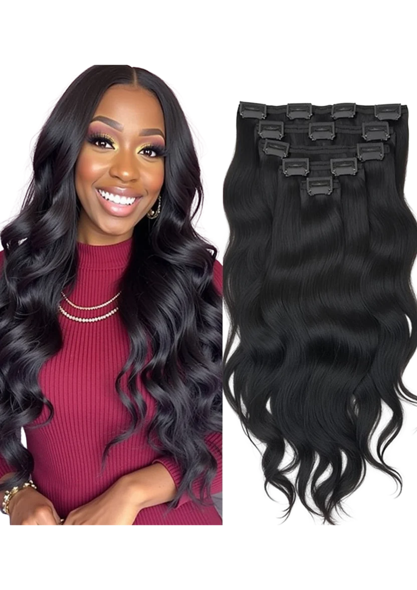 8Pcs Black Wavy One Set Clip In Extensions